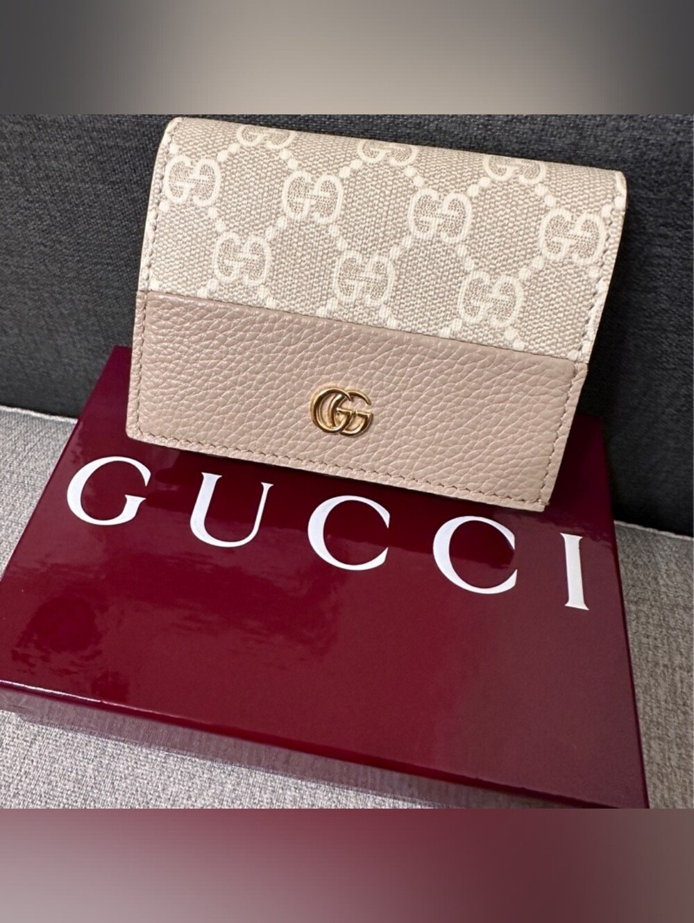Gucci Beige & Nude GG Canvas Leather Small Wallet